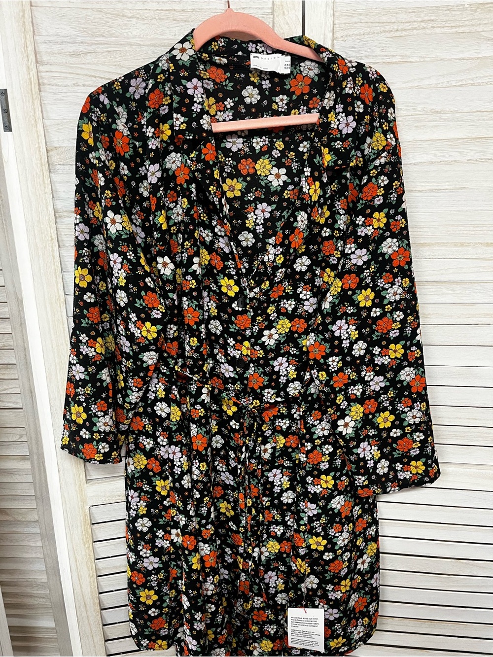 NWT ASOS DESIGN Curve Floral Shirt Dress Black Button Front Tie Waist